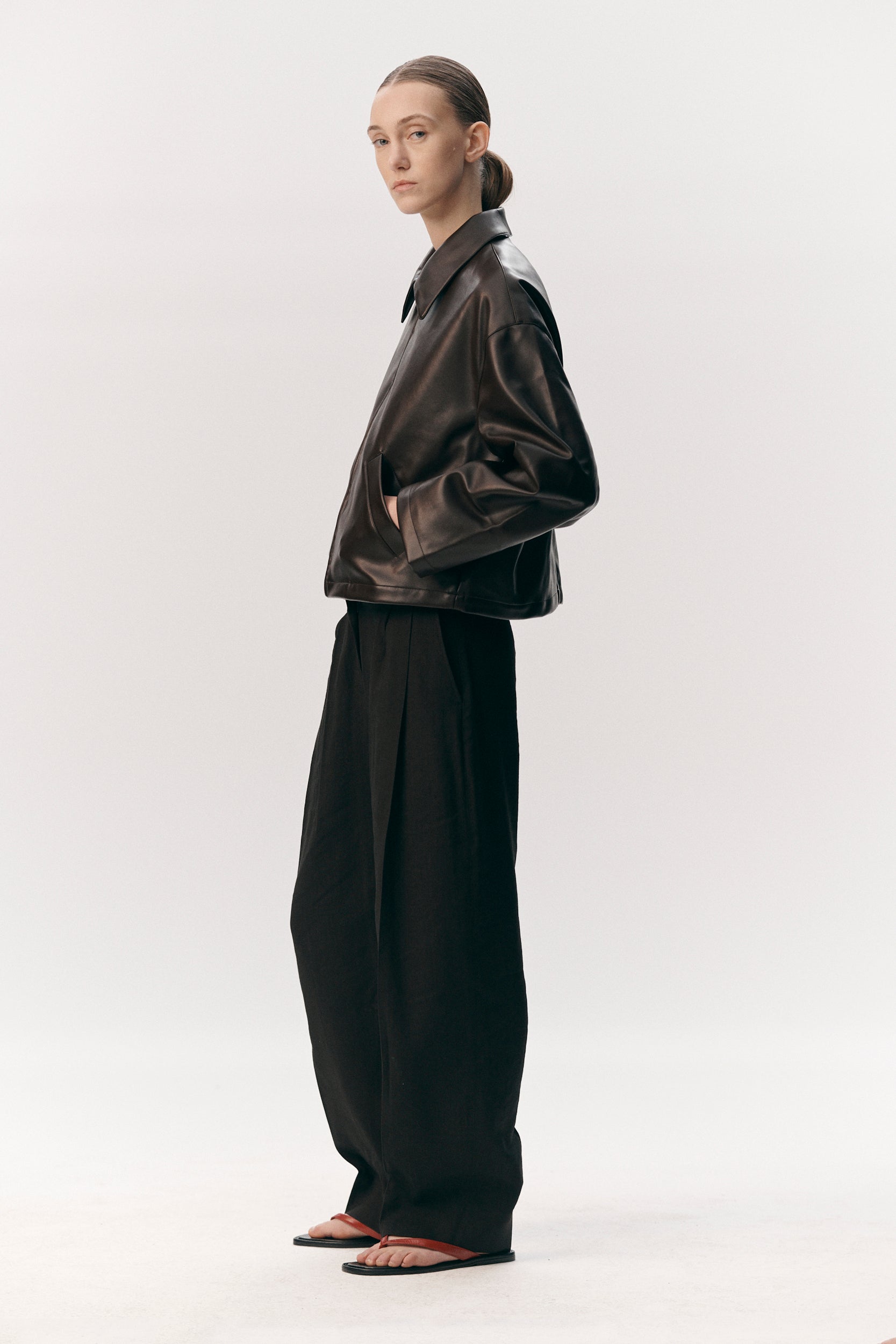 SHIRT JACKET FAUX L SS26 BROWN/ BURGUNDY