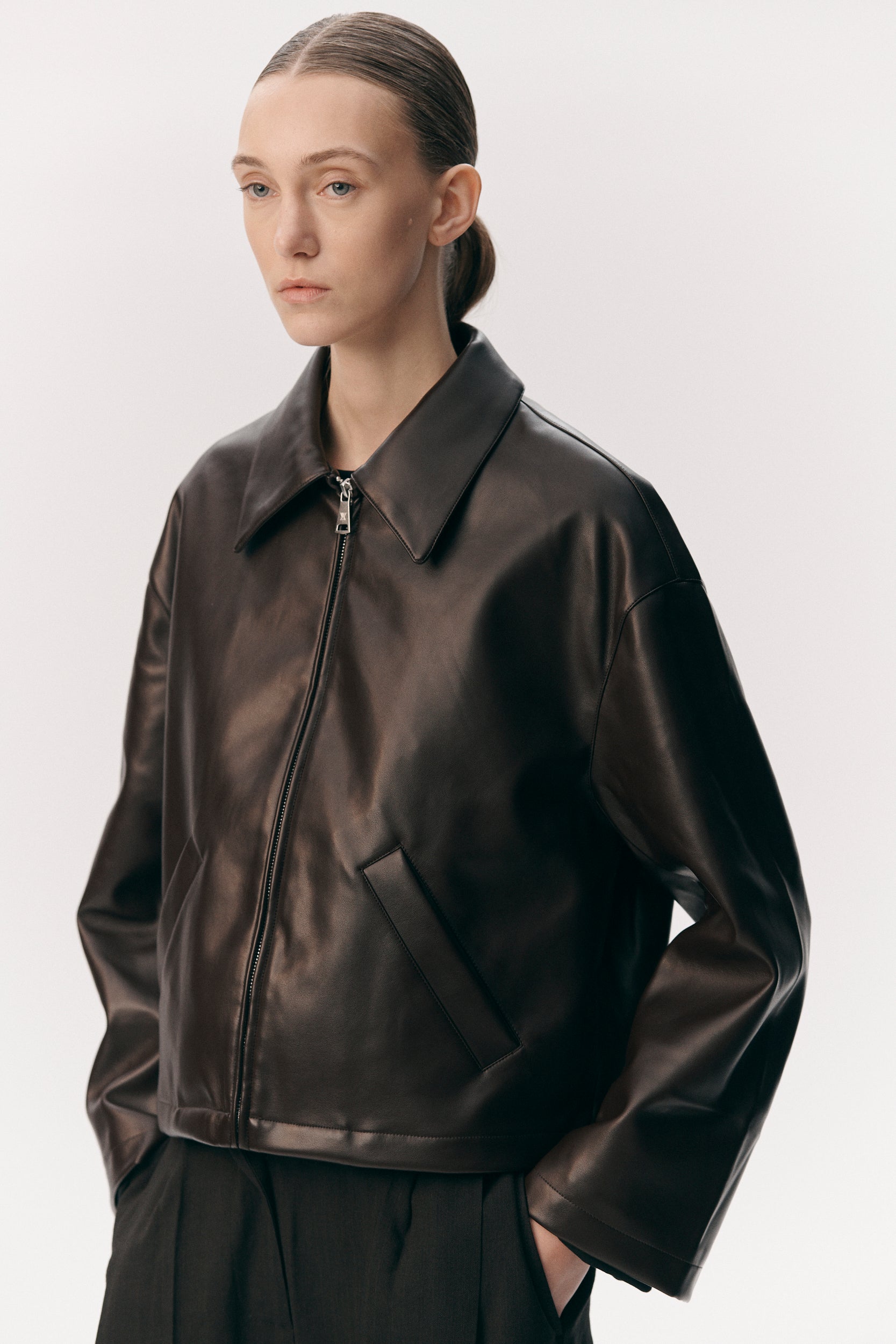 SHIRT JACKET FAUX L SS26 BROWN/ BURGUNDY