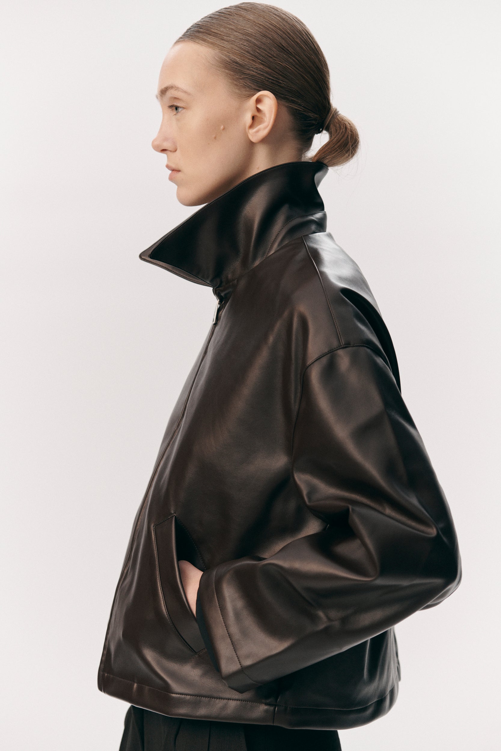 SHIRT JACKET FAUX L SS26 BROWN/ BURGUNDY