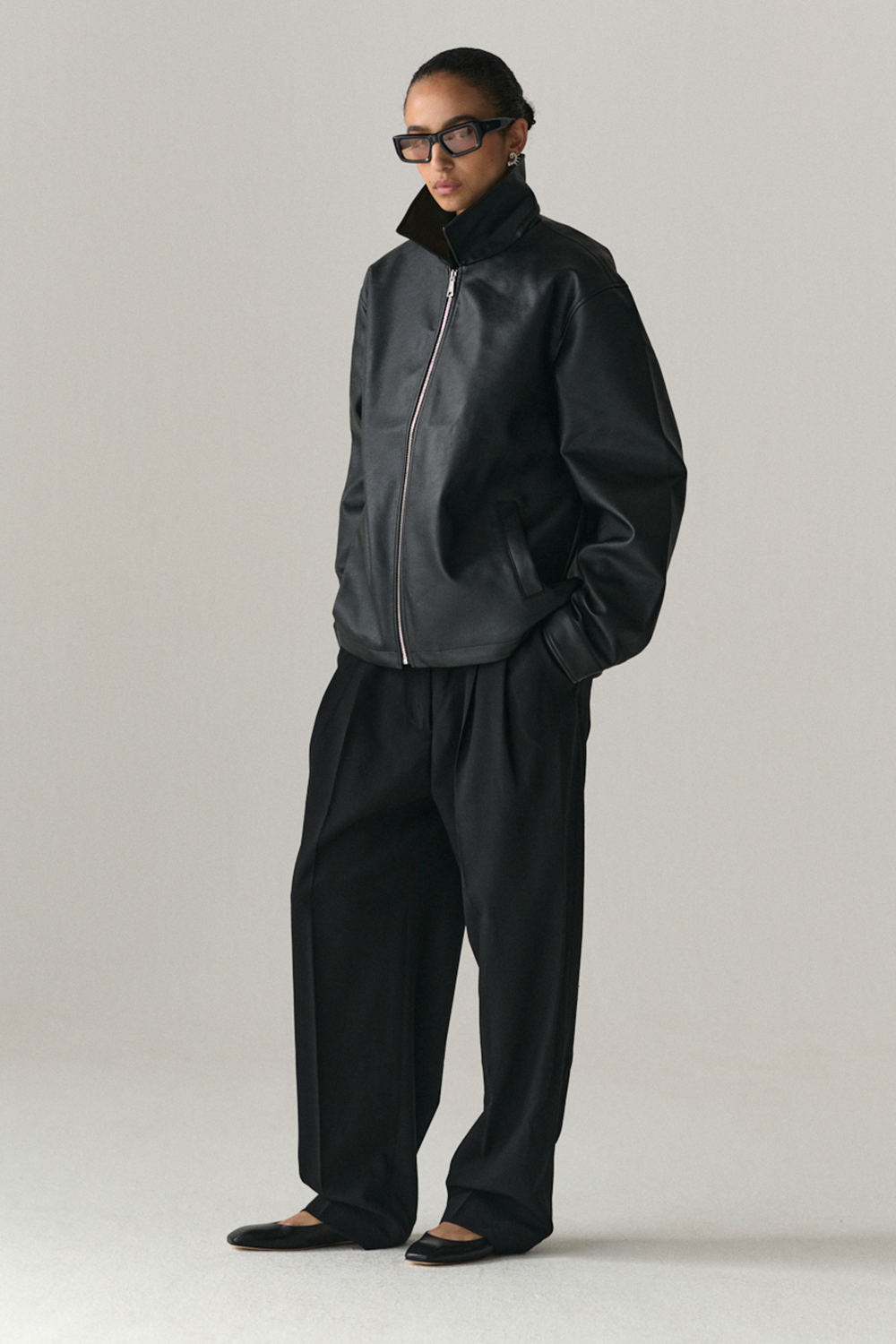 ZIP UP FAUX L SS25 BLACK WOMENS