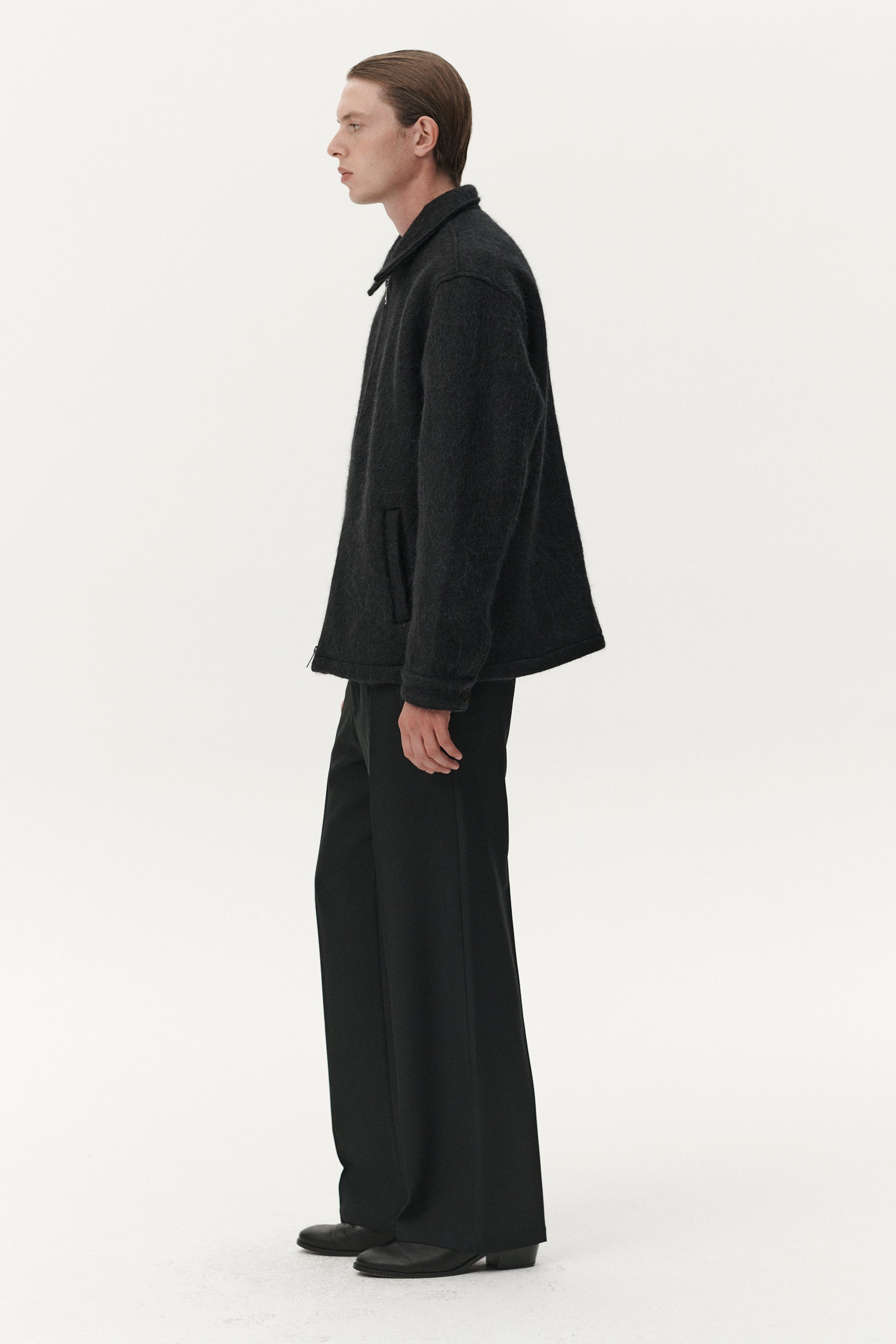 ZIP UP BONDED HAIRY WOOL AW25 BLACK
