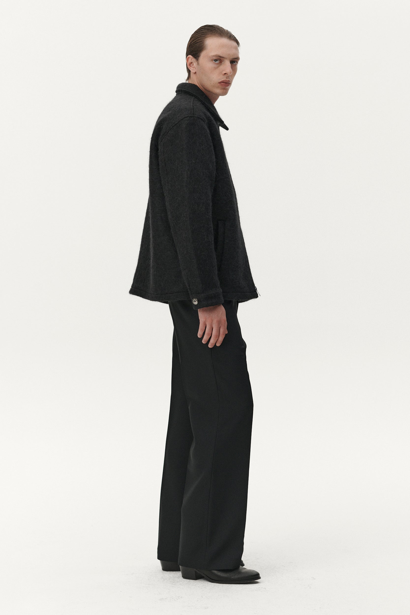 ZIP UP BONDED HAIRY WOOL AW25 BLACK