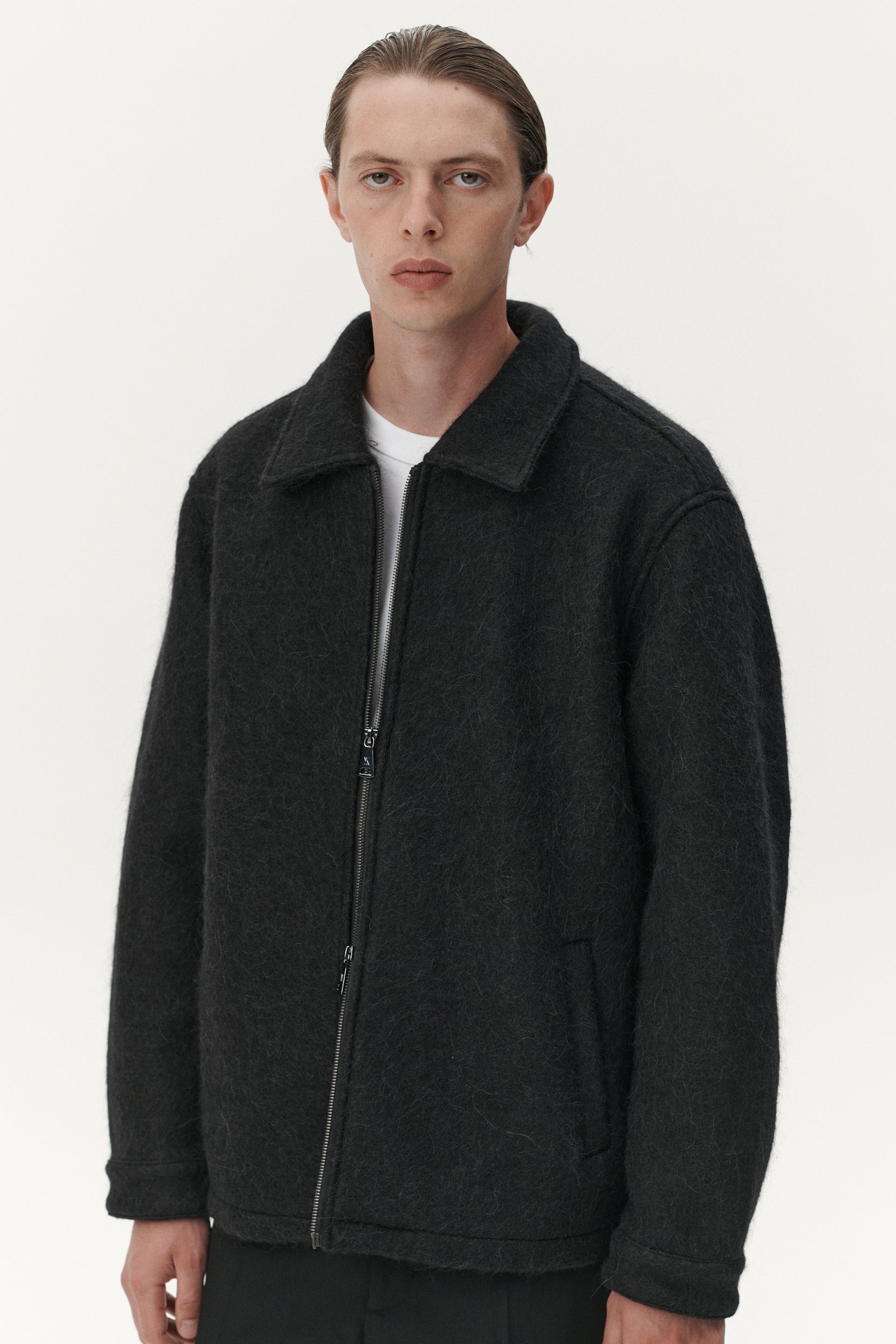 ZIP UP BONDED HAIRY WOOL AW25 BLACK
