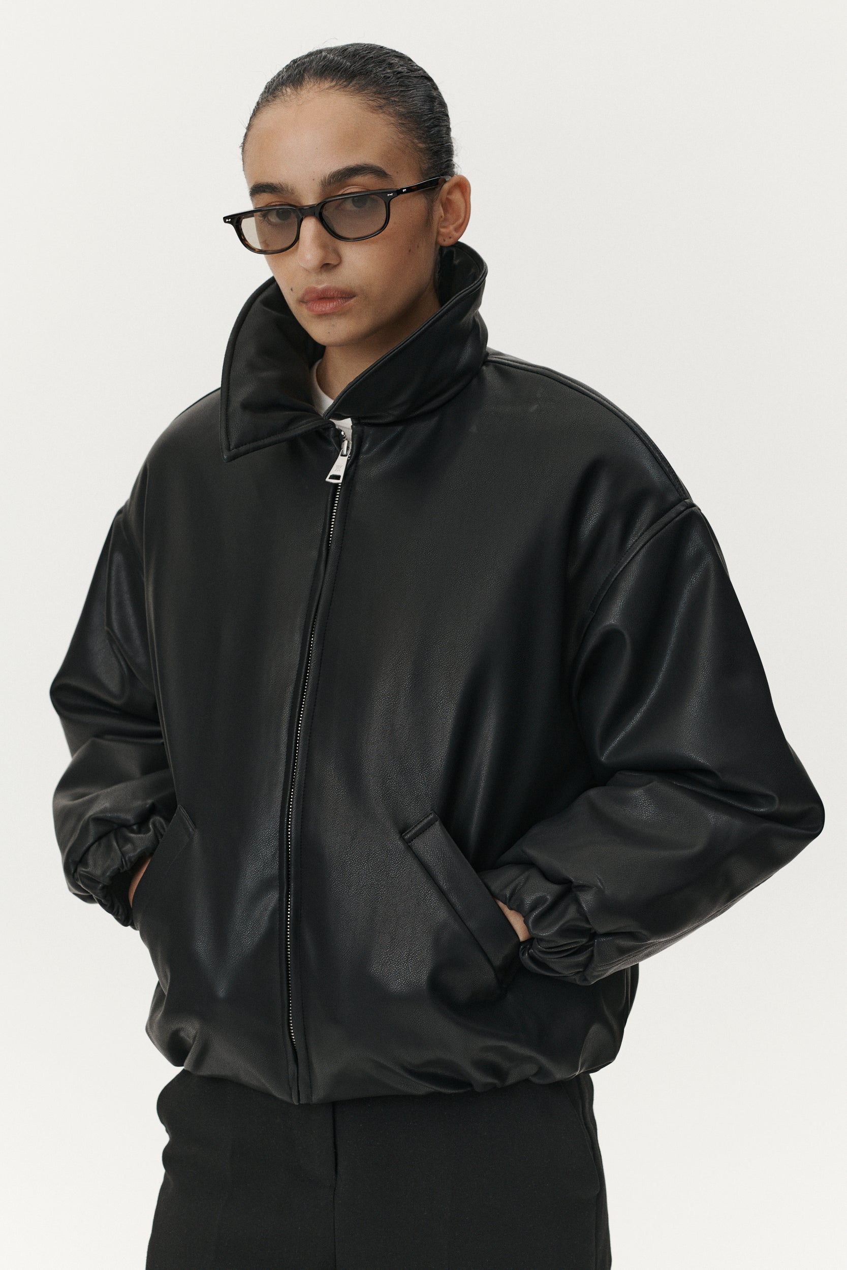 BOMBER FAUX LEATHER AW25 BLACK WOMENS