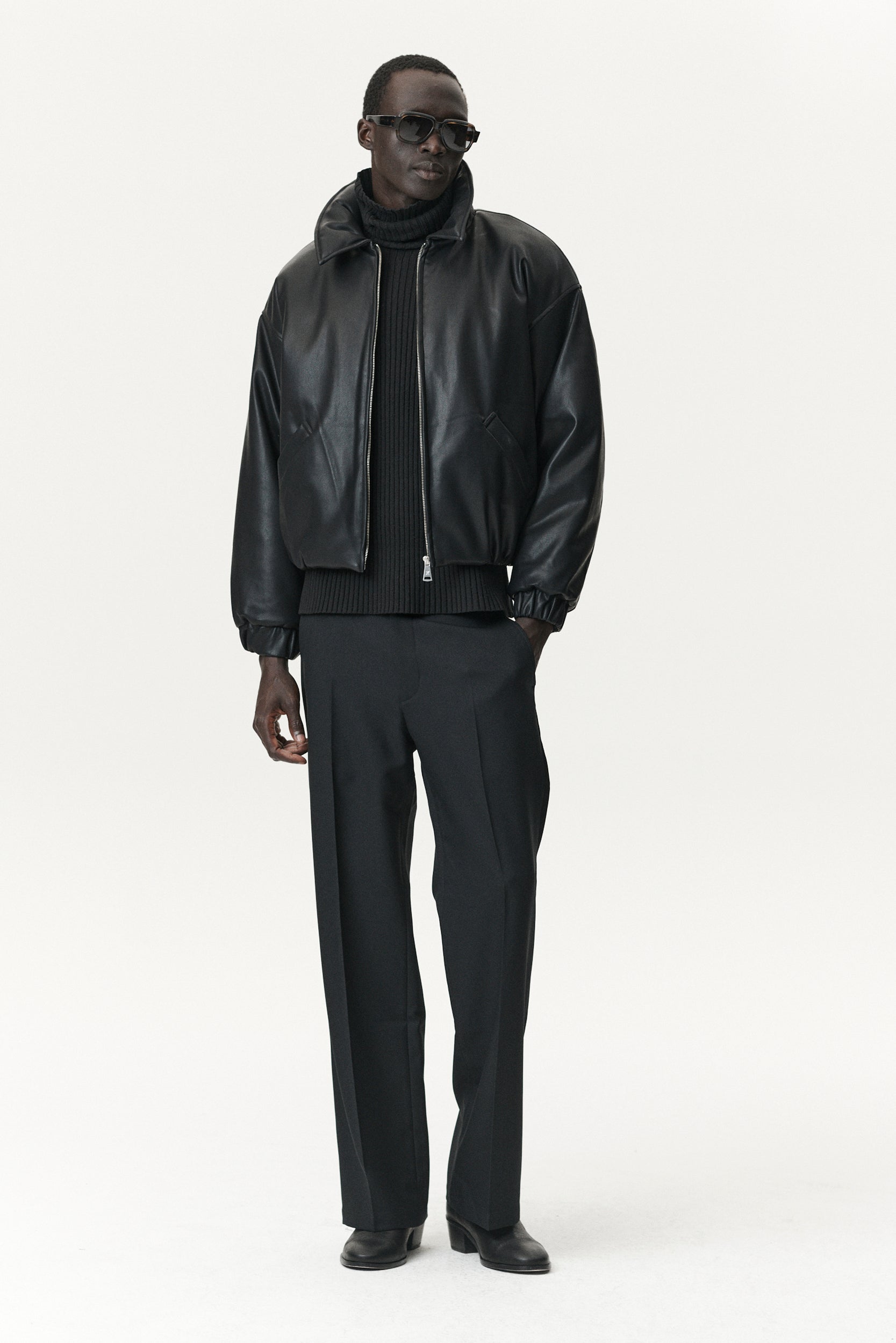 BOMBER FAUX LEATHER AW25 BLACK MENS