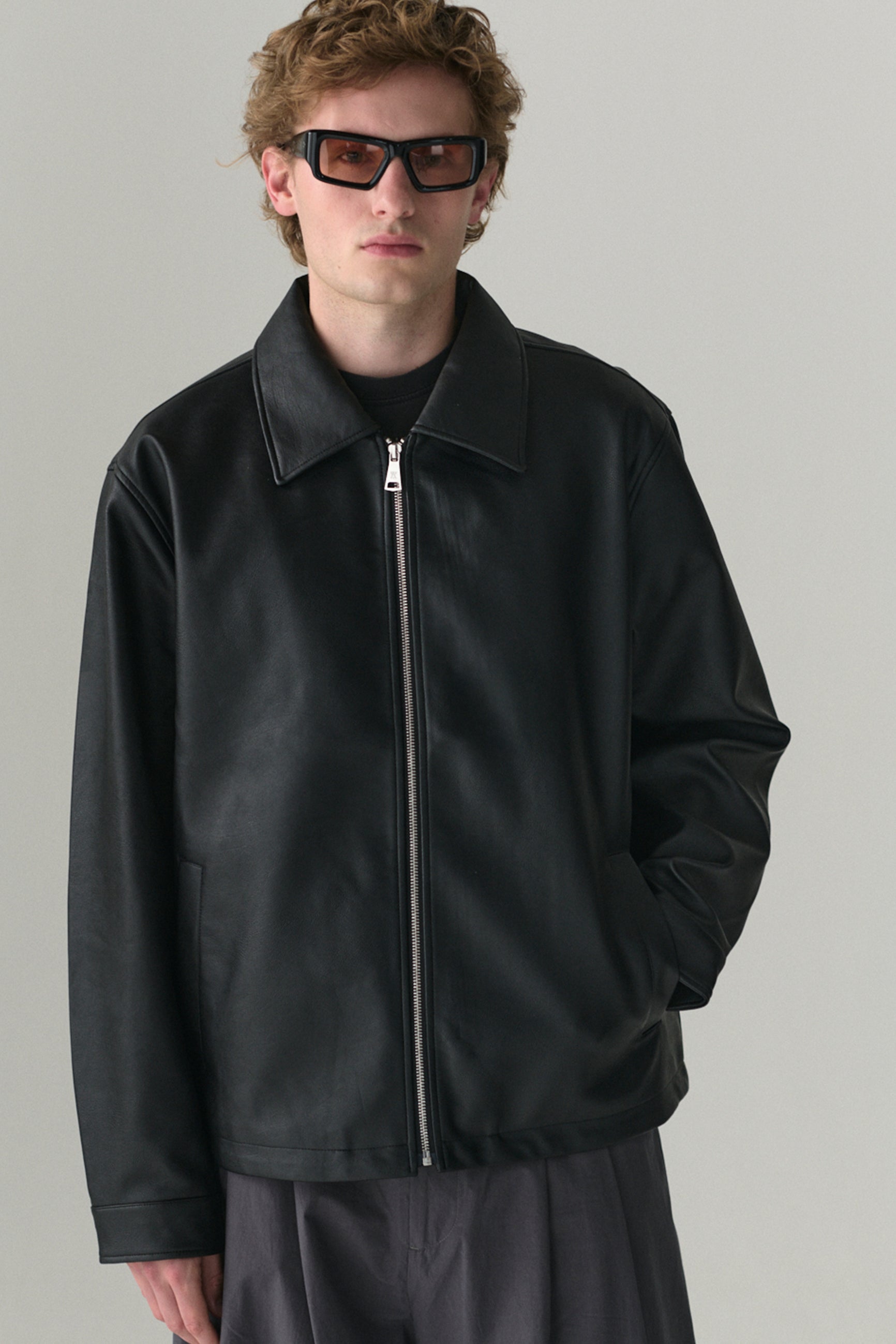 ZIP UP FAUX L SS25 BLACK MENS