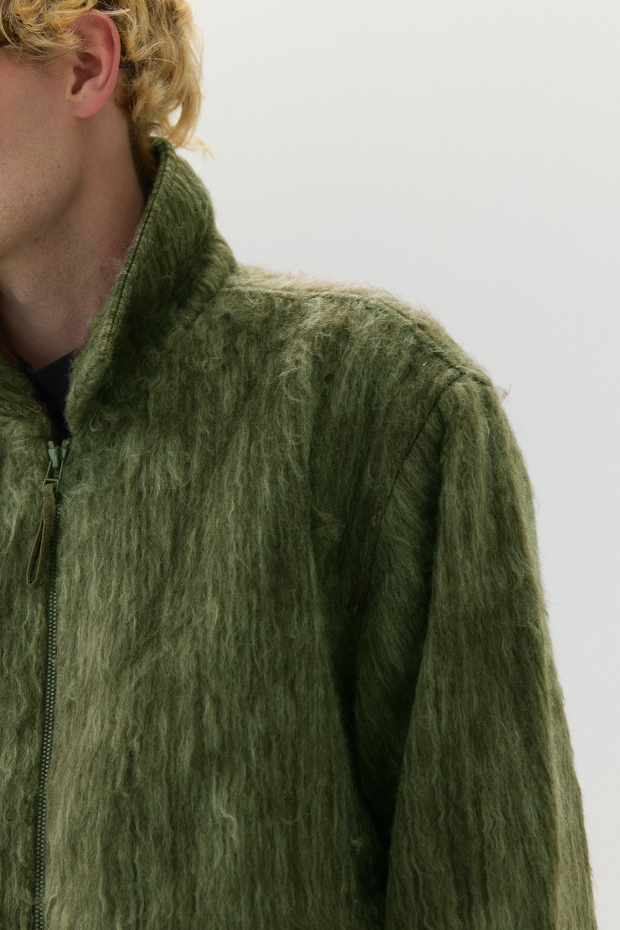 ZIP UP CARDI BONDED WOOL AW24 GREEN