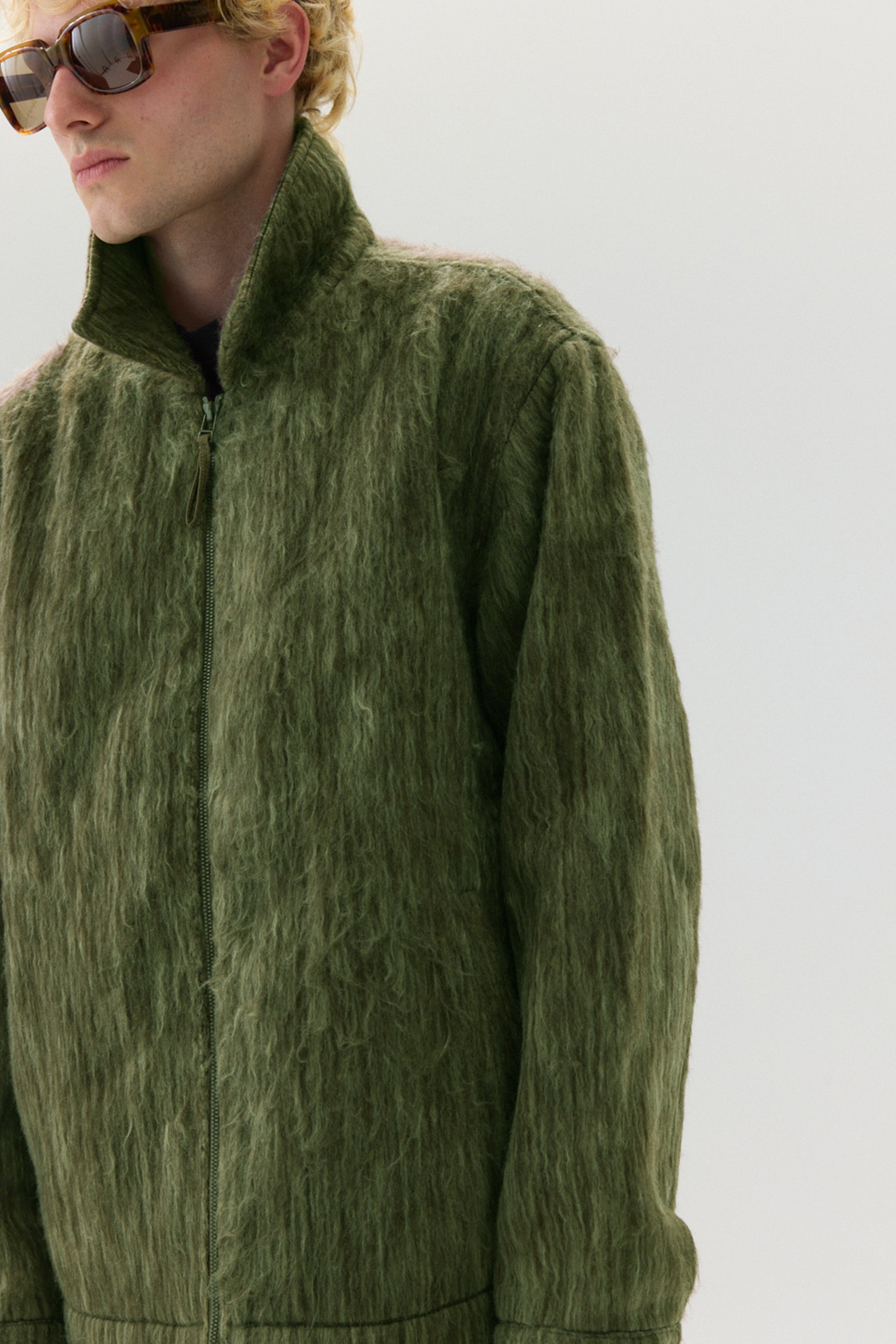 ZIP UP CARDI BONDED WOOL AW24 GREEN